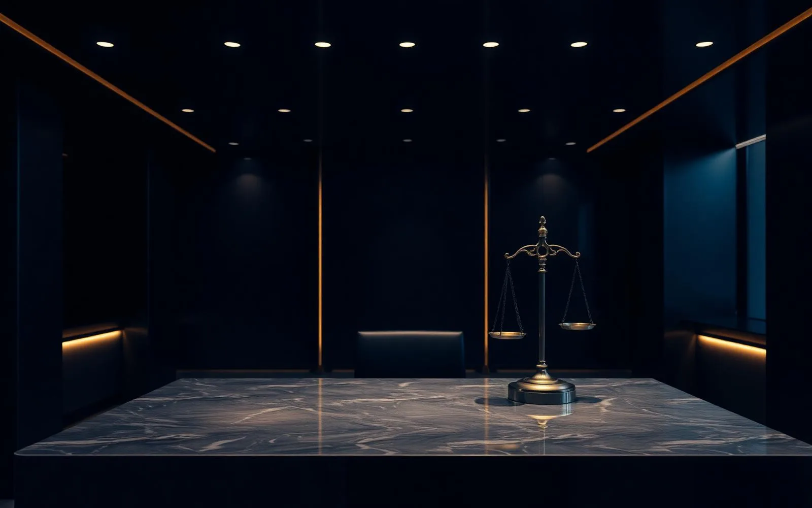 Modern law firm office with dramatic golden lighting